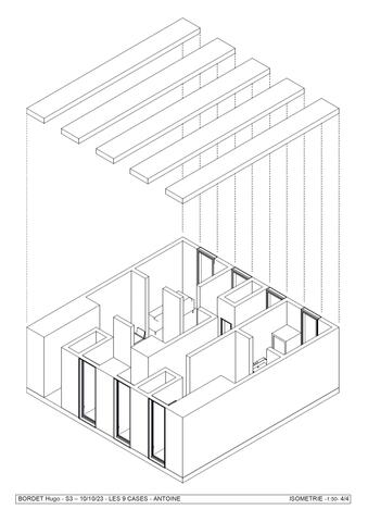  Atelier de projet L2 plan de coupes 4, axonométrie Hugo Bordet