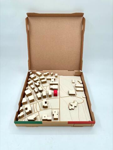 Maquette dans boîte pizza